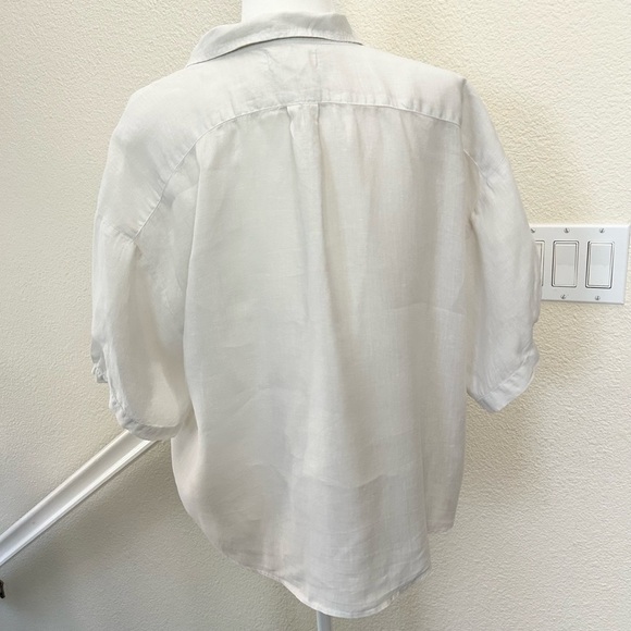 $183 Velvet BY GRAHAM SPENCER Maria Linen ButtonUp Shirt S Oversized color Chalk - Picture 6 of 11